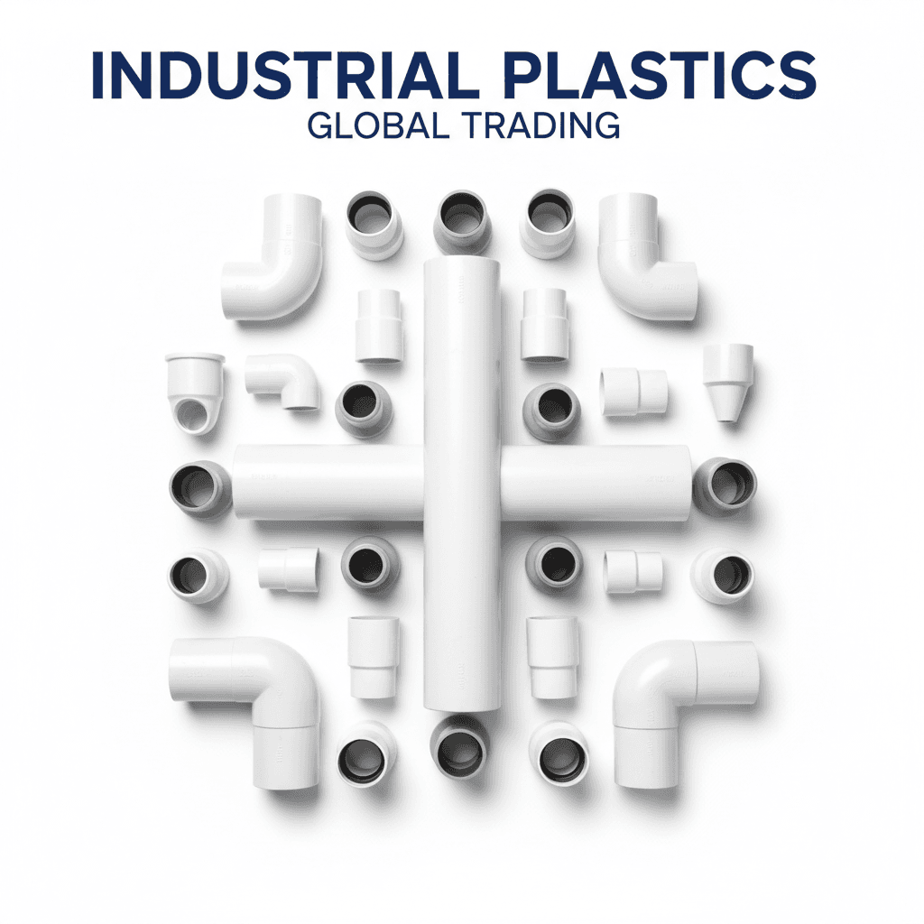 Neatly arranged PVC pipe sections and fittings on a white surface