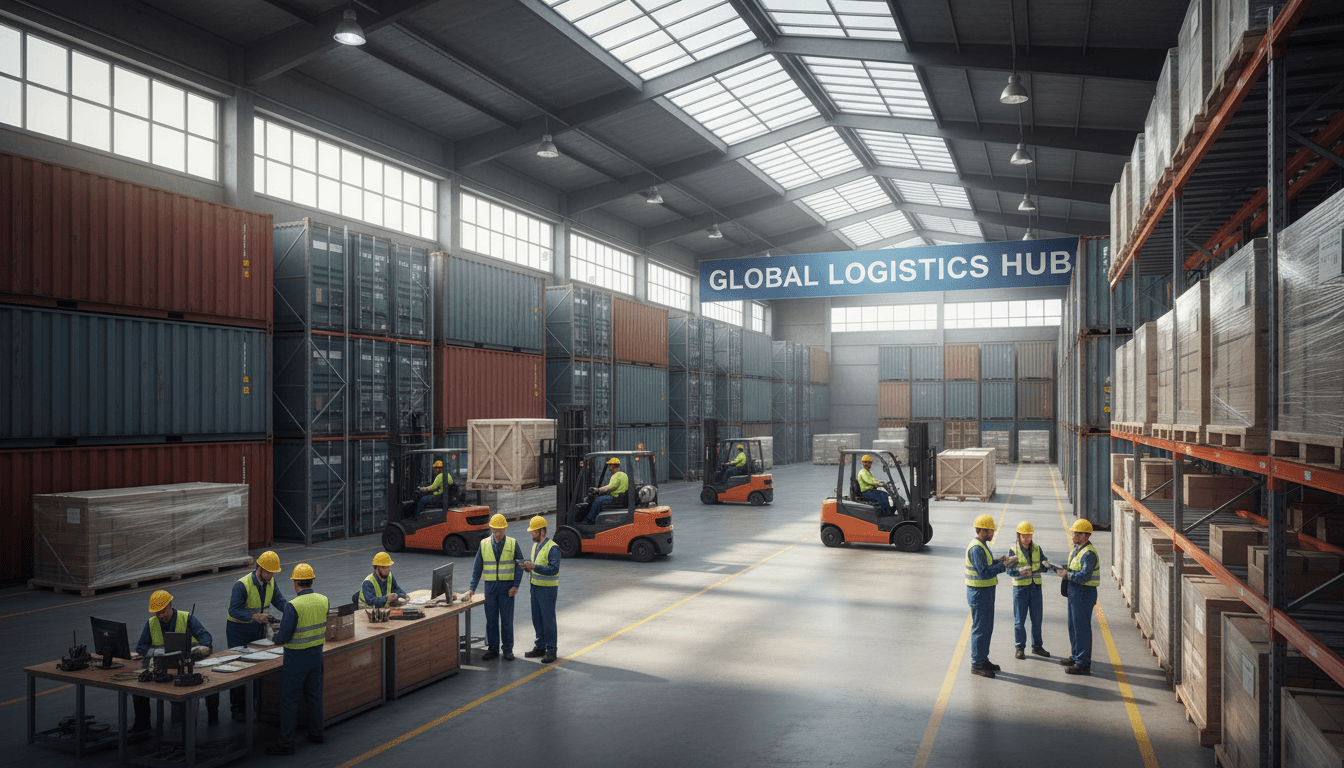 Efficient logistics operation showing packaging and shipping of plastic materials